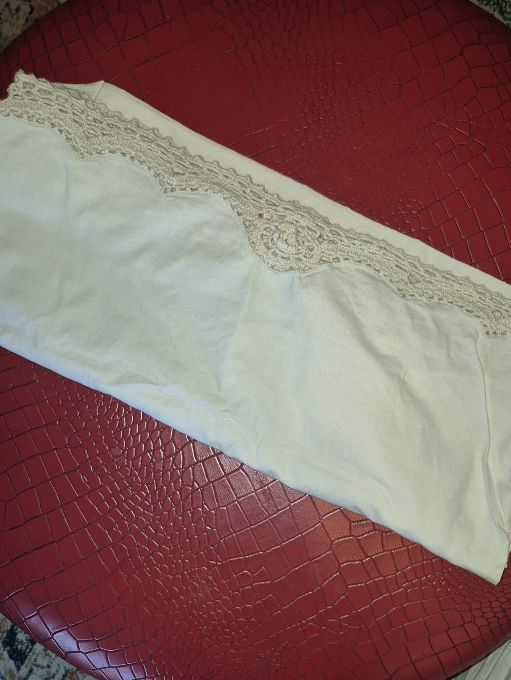 Trendy boutique White Pillowcase with Cream Crochet Lace